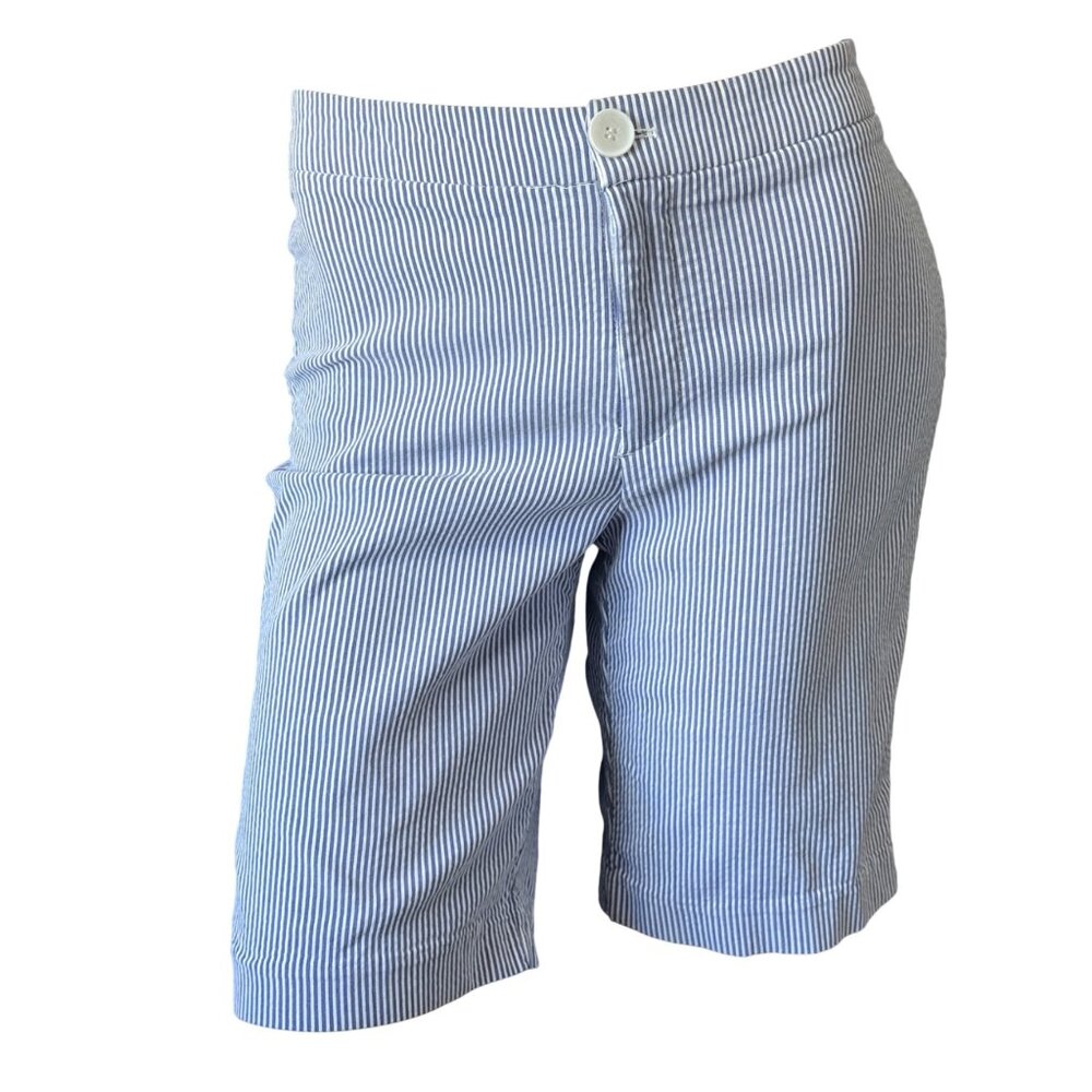 Crosby .Shorts Womens Size 6 Blue White Striped Stretch Seersucker Cotton Blend